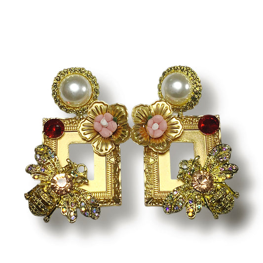 Baroque framed flower earrings