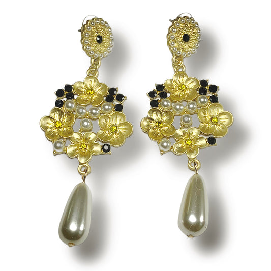 Baroque floral drop pearl earrings