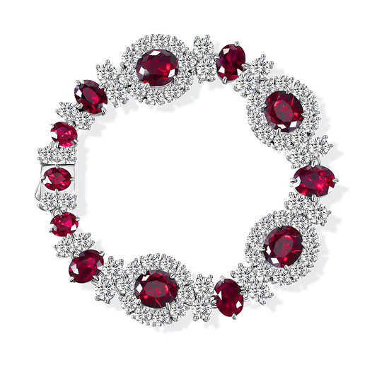 925 sterling silver 2.5ct egg shaped 8*9 red corundum star river radiant bracelet