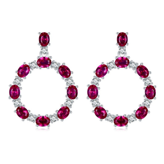 S925 silver earrings high carbon diamond earrings inlaid with oval pigeon blood red